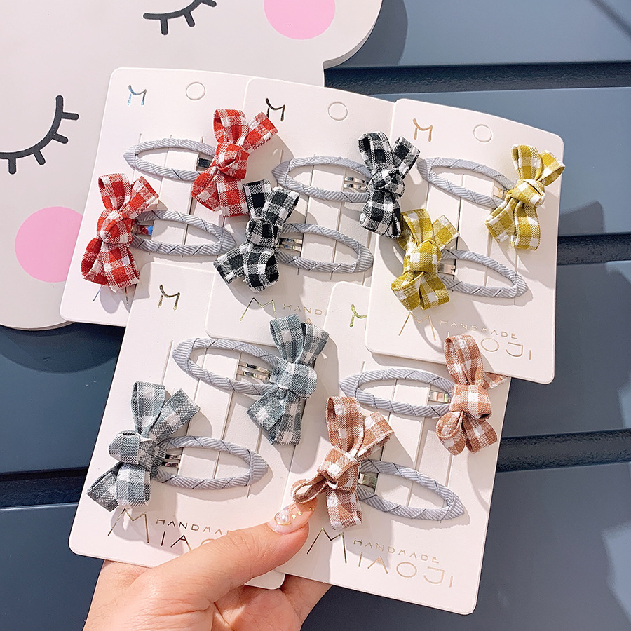 

INS Girls cute plaid Hair Clips boutique 2 pcs/set Korean Style Children Girl Solid Color Accessories Lovely Kids Headwear Hairgrips A7817, Mix colors