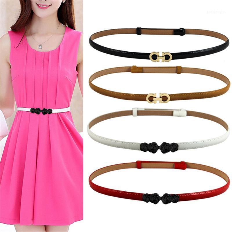 

Belts Women PU Leather Skinny Belt For Dress Adjustable Thin Waist Lady, Female Black White Blue, Black;brown