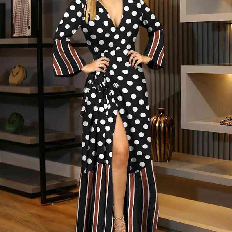 

Q695 autumn and winter new printed long sleeve bandage dress for women, White