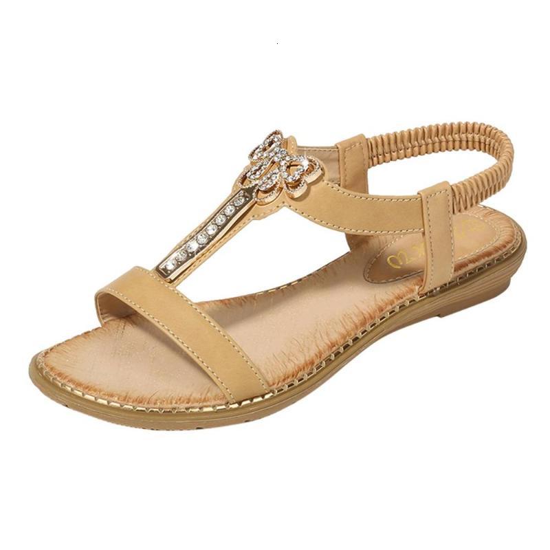 

Sandals SNURULANsummer women sandals bohemian elastic open toe diamond buckle wild butterfly flat beach sandals1 XJFB, Apricot