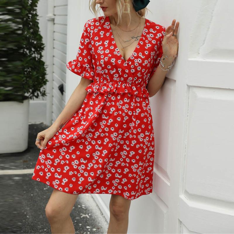 

Men's Jackets Ruffled Floral Mini Dress Women Sexy V-neck Short Sleeve Dresses Vintage Tunic Female Summer 2021 Vestidos#J30, Cjzx33-1