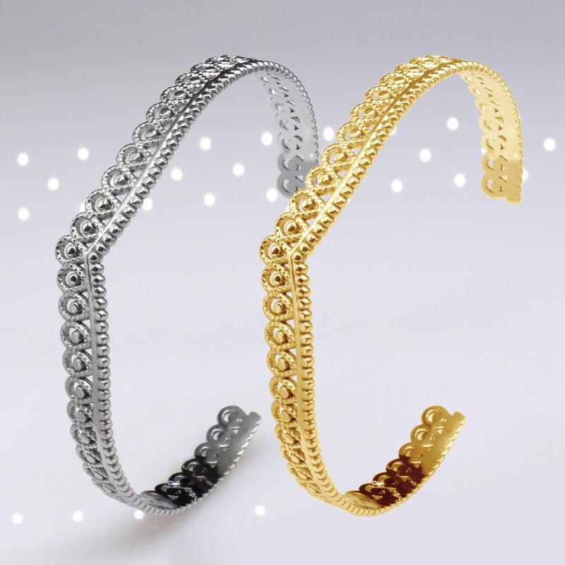 

Bangle Crown Open Vintage Jewelry C-shaped Titanium Steel Bracelet