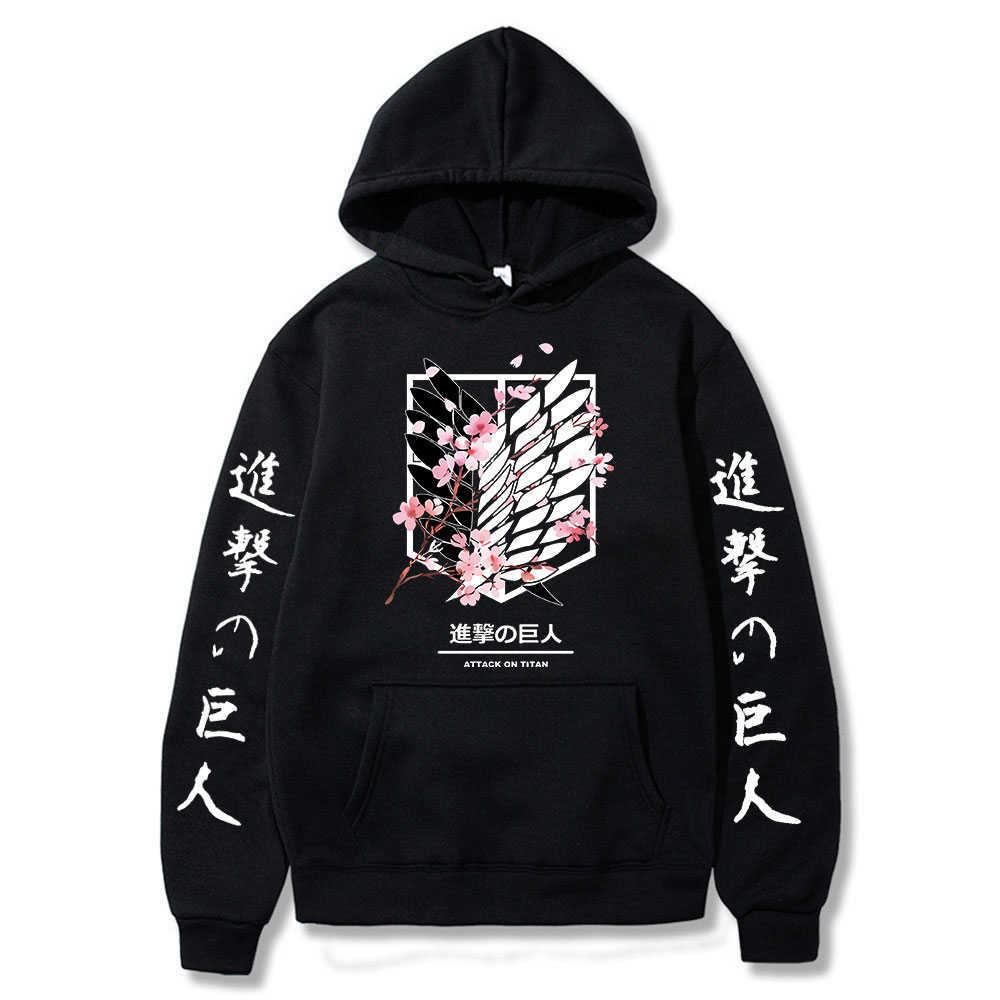 

Anime Attack on Titan Hoodie Cosplay Cherry Blossom Graphics Printed Hoody Sweatsahirt Coat Harajuku Hoodie Clothes Q0831, Red