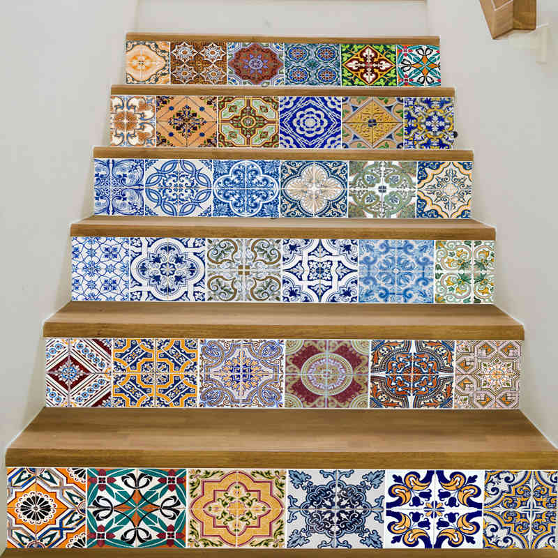 Stair Decal Ceramic Tile Sticker Wallpaper Kitchen Decoration PVC Self Adhesive DIY Mosaic Tiles Poster 3D Floor Wall Stickers-image-690307580