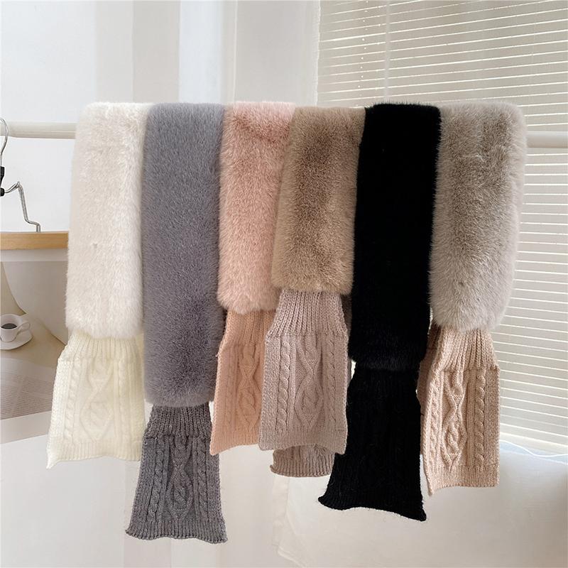 

Scarves 2021 Knitted Faux Fur Collar Scarf Women Keep Warm Thickening Cross Winter Autumn Plush Shawls