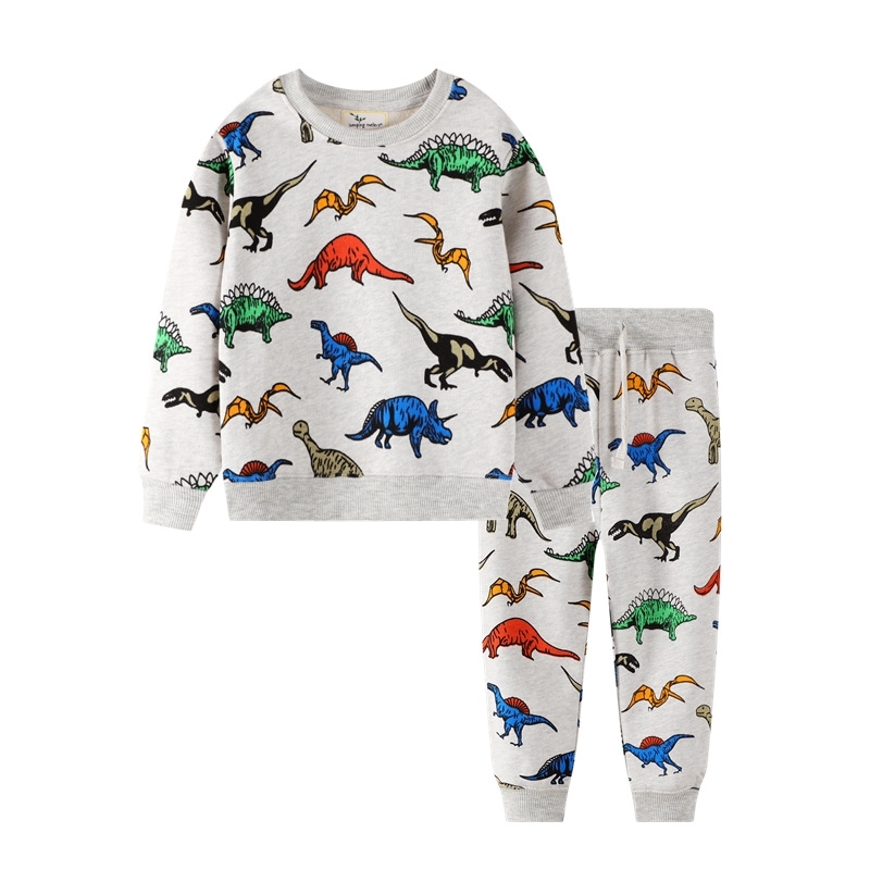 

2021 autumn fashion boys' long sleeve two piece cartoon dinosaur printed children's sweater set