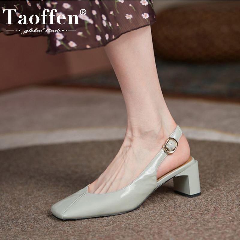 

Sandals TAOFFEN Size 32-42 Women Real Leather Buckle Summer Shoes Fashion Office Strange Heels Ladies Footwear, Black