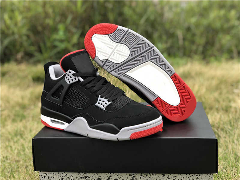

Bred 4 IV Basketball Shoes Mens Jumpman 4s Black Red Outdoor Sports Sneakers Ship With Box Size US7-13