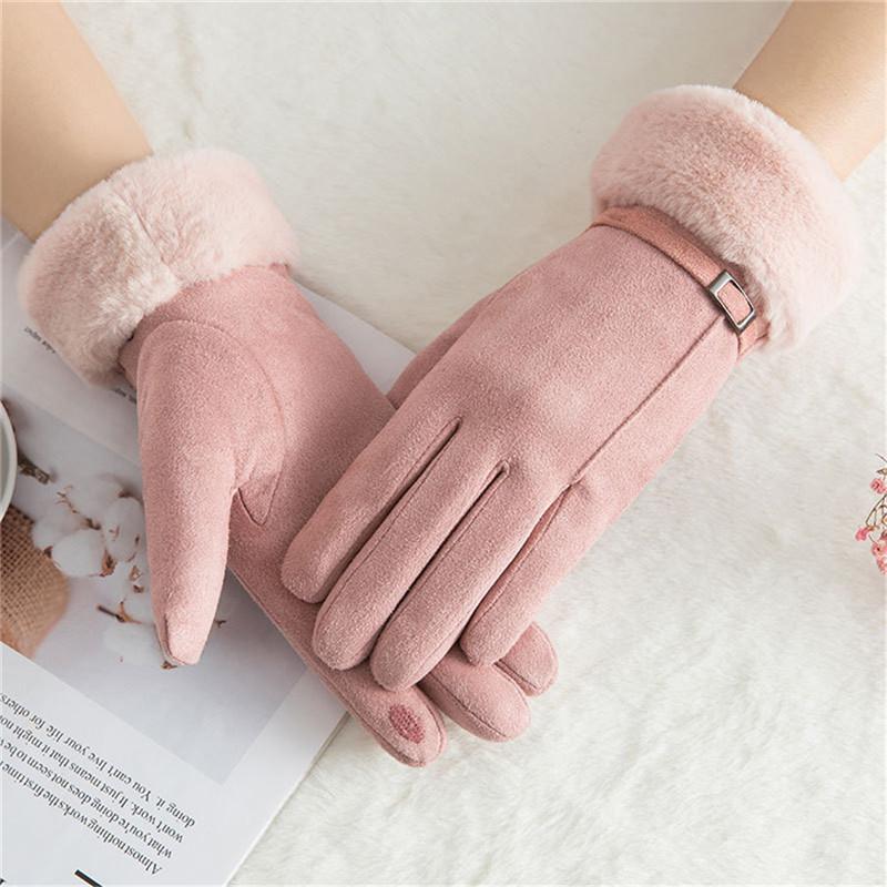

Sports Gloves Winter Women Suede Velvet Keep Warm Touch Screen Full Finger Windproof Mittens Wool Driving Glove Outdoor, Black