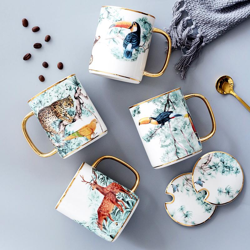

Mugs Nordic Art Luxury Ceramic Animal Mug Modernminimalist Home Afternoon Tea Coffee Milk Fruit Instant Beverage Cup Withlidspoon