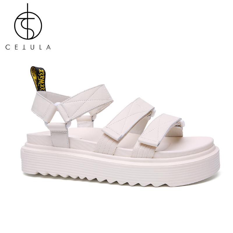 

Sandals Cetula 2021 Design Handcrafted Woman Genuine Leather &Platform White Outside Casual Sandles, Black