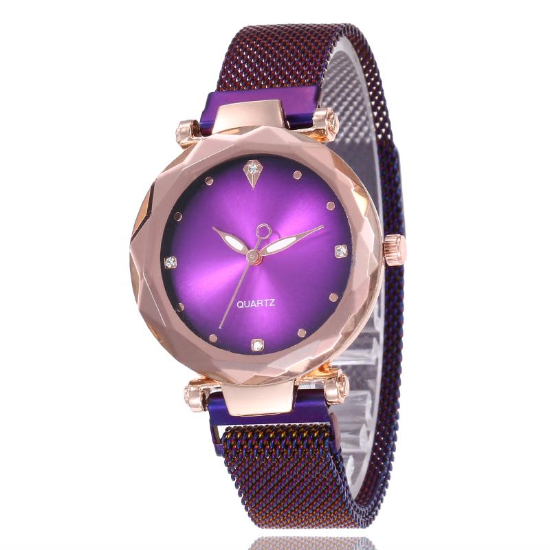 

Wristwatches Women Magnet Buckle Gradient Starry Sky Diamond Watch Luxury Ladies Stainless Steel Mesh Belt Quartz Watches Gift Clock