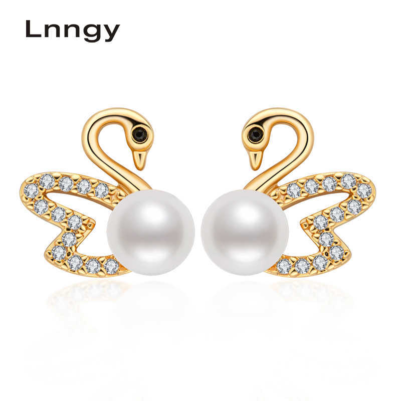 

Exquisite Swan Earrings 100% Natural Freshwater Pearl Vintage Stud Prevent Allergy Personality Women Earring Gift 210628