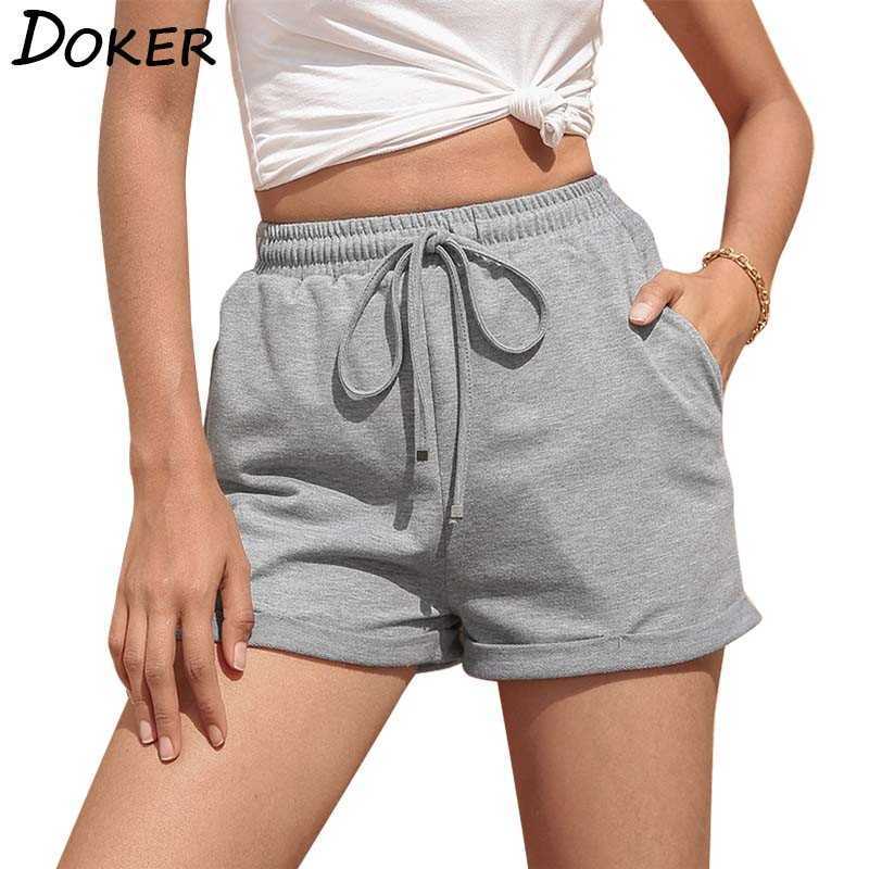 

Womens Sports Shorts Summer Solid Color Plus Size Drawstring Casual Loose High Waist Pants Sexy Mini Femme 210604, White