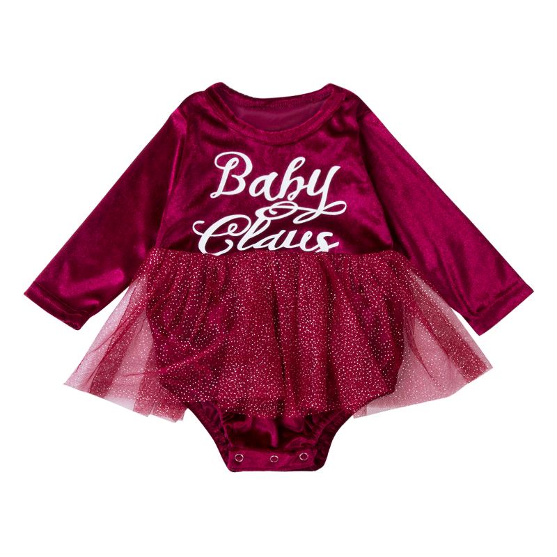 

Jumpsuits 0-24M Vintage Born Infant Baby Girl Red Romper Christmas Tulle Jumpsuit Long Sleeve Letter Year Costumes, Blue