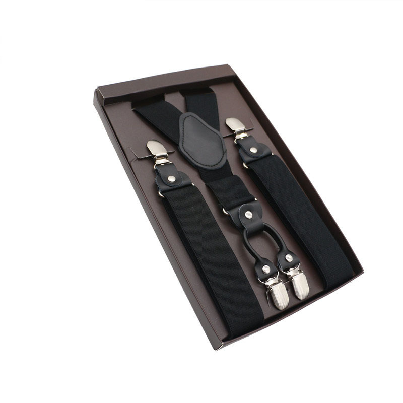 

Elegant Suspender Men Real Leather Alloy 4 Clips Belt Elastic Trouser Straps Fashion Commercial Pants Braces 3.5cm Width