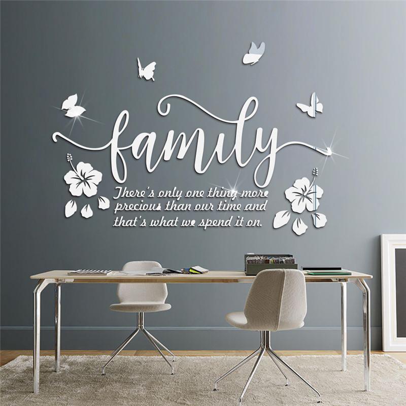 

Wall Stickers Butterfly Flower Family Quote Acrylic Mirror Sticker Home Decor Living Room Wedding Quotes Sayings Phrases
