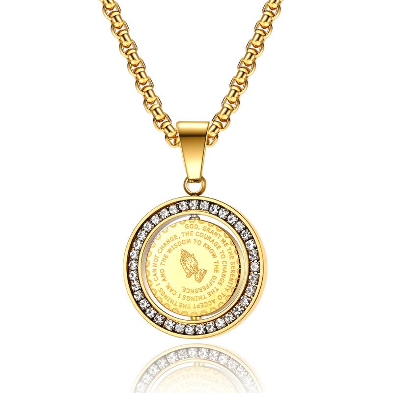 

Pendant Necklaces Vintage Gold Color Stainless Steel Chain Bohemian Punk Style Rotatable Prayer Hand Fashion Women Jewelry