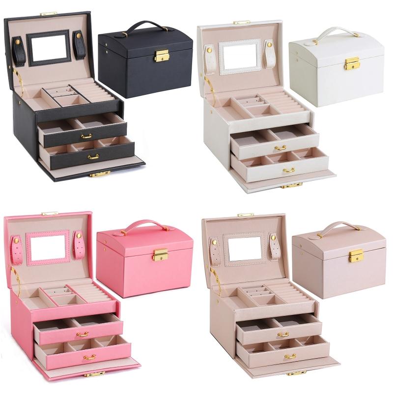 

Jewelry Pouches, Bags Boxes For Women Faux Leather Large-Capacity Organizer Mirror Box Girls Gifts Earrings, Pink;blue