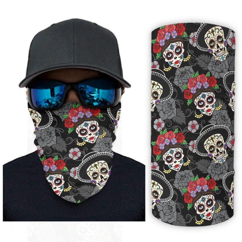 

Sugar Skull With Flower Tattoo Gothic High Quality Design Magic Scarf Outdoor Wide Wicking Headband For Rave Dance Party Music Cycling Caps, Black