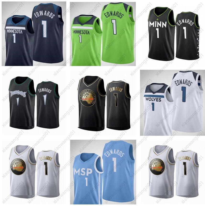 

2021Jersey Custom Printed Men Anthony 1 Edwards 2021 Swingman Player Basketball Jerseys Black City Uniform Edition