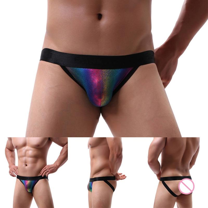 

Underpants Men' Underwear Rainbow Sexy Double Thongs Low Waist Exposed Buttocks U-convex Pocket Brief T-Back G-String Buttock Hollow Thong