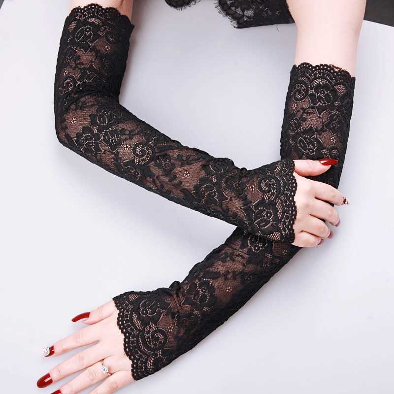 

Summer Women Driving Glove Arm Sleeves Sun Uv Protection Sexy Lace Gloves Lady Arm Warmers Fingerless Elastic Fake Sleeves Y0827