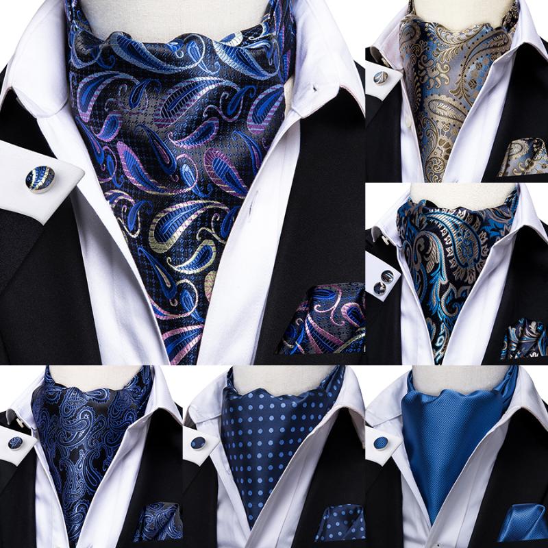 

Bow Ties 30 Colors Hi-Tie Luxury Blue Paisley Adult Men's Ascot Cravat Tie For Men Silk Pocket Square Casual Scarf