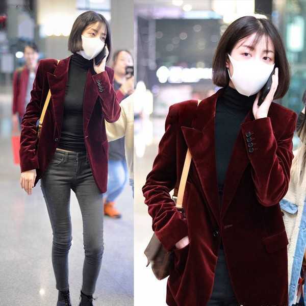 

women Velvet blazers and jackets womens female business suits Office lady suit formal blazer coat feminino 210526, Picture color
