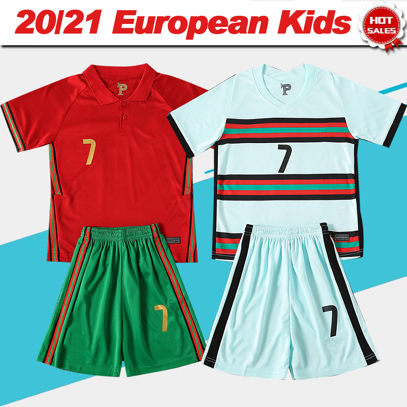 

#7 RONALDO Soccer Jersey Kids Kit 2021 #23 JOAO FELIX Home Red Child Soccer Shirt 21/ #11 B.FERNANDES Away Boy Football Uniform, No name no number