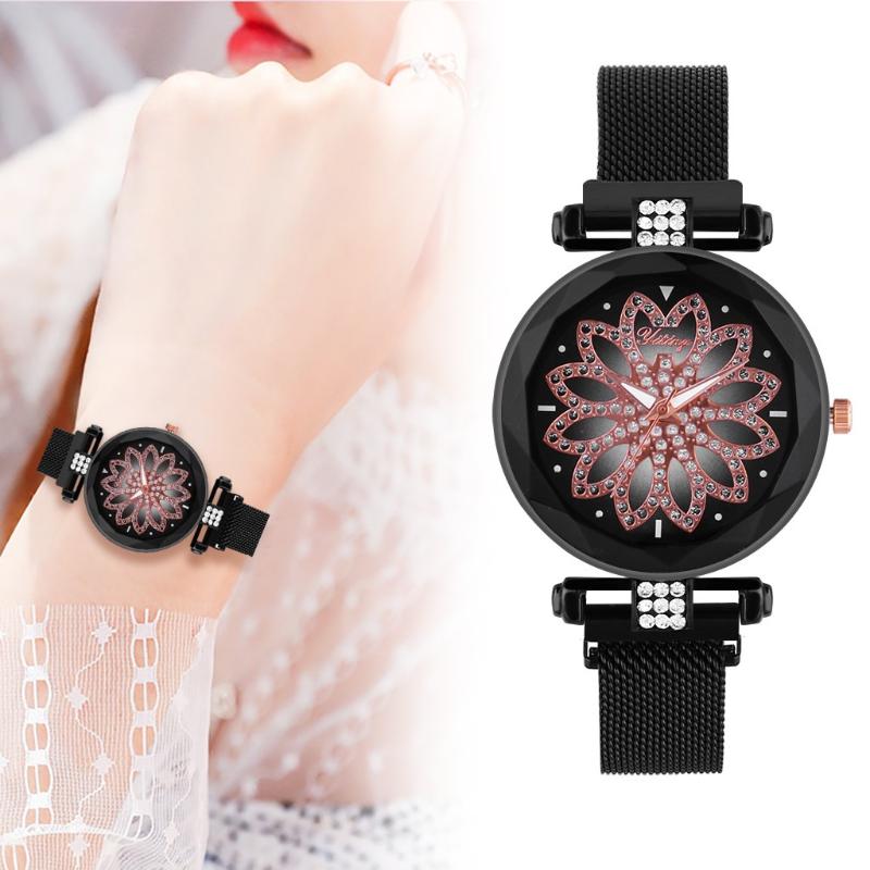 

Wristwatches 2021 Women Watches Net Belt Top Fashion Floral Printed Women's Quartz Watch Wild Ladies Wristwatch Creative Gifts #108, Blue