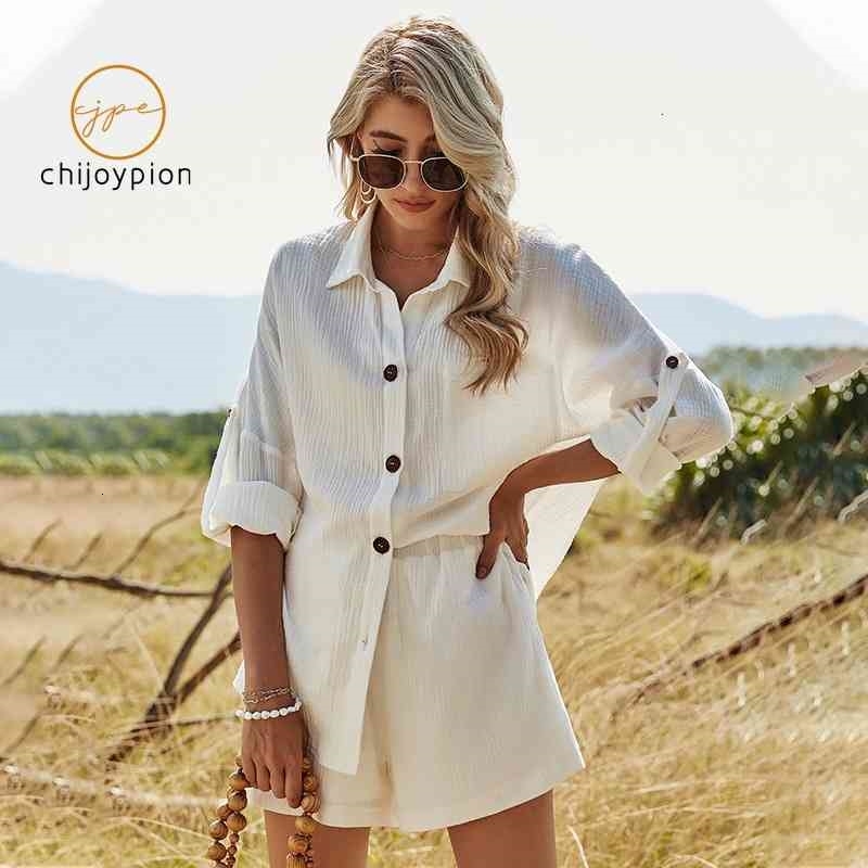 Two Piece Dress Women&#039;s Summer Suits Casual Turn-down Collar Shirt with Shorts Set Woman 2 Pieces Long Sleeve White Cotton Linen S-image-702394199