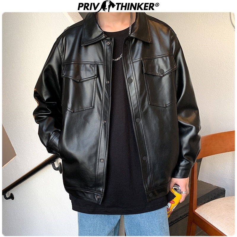 

Privathinker Men Spring Bla Soft Faux Leather Jaet 2021 Mens Hip Hop Jaet Leather Male Oversize Streetwear Poets Clothes, Black(asiansize)
