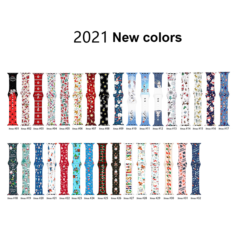 

32 Colors Christmas Printed Silicone Band iWatch Bracelet Straps for Apple Watch Series 7/6/5/4/3/2 SE 40 41 44 45mm Watchband