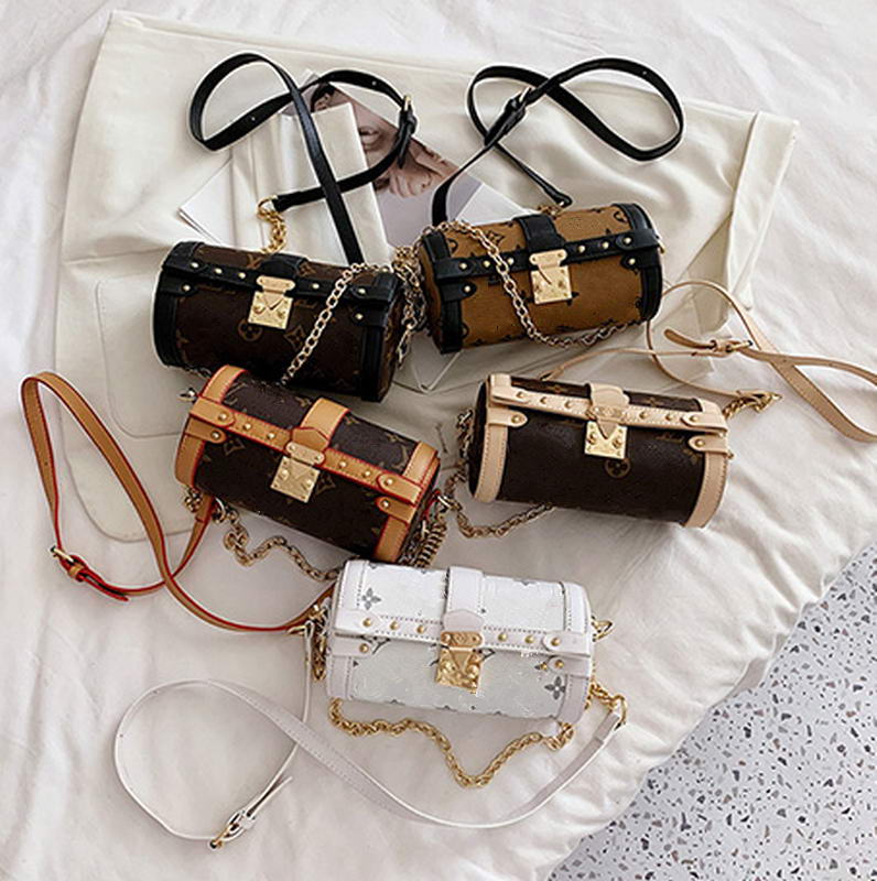 

Fashion Women Shoulder Bag Tide Classic Vintage Cylinder Diagonal PU Leather Solid Color Small Round Bags
