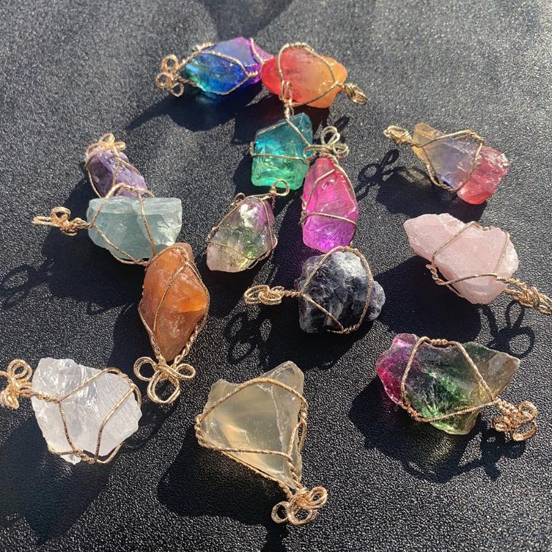 

Charms Irregular Handmade Cystal Pendant Necklace For The Women Natural Stone Mexican Clay Jewelry Making, Bronze;silver
