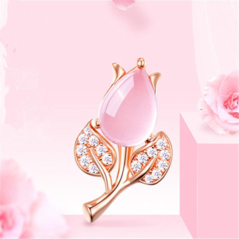 

Elegant Rose Gold Color Crystal Flower Necklace Charm Natural Pink Gems Women's Wedding Banquet Jewelry Xmas Gifts Pendant Necklaces, Silver
