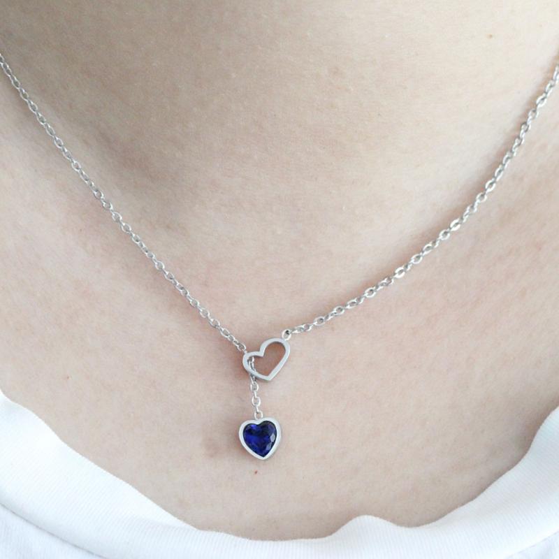 

Design Fashion Titanium Jewelry Heart Crystal Pendant Necklace 316L Stainless Steel Chain For Women Collares Necklaces