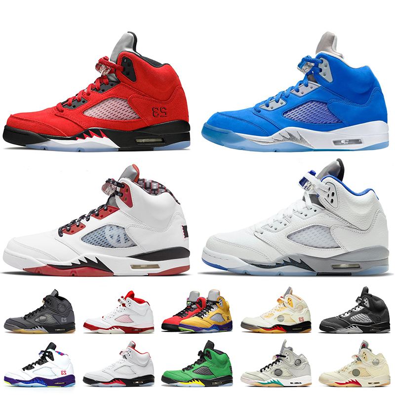 

Air Jorden 5 Top Quality Mens Jumpman 5s Basketball Shoes Retro Jodan Raging Bull BlueBird Quai 54 Stealth Jordon White Off Trainers Sneakers, #1 bluebird 40-47