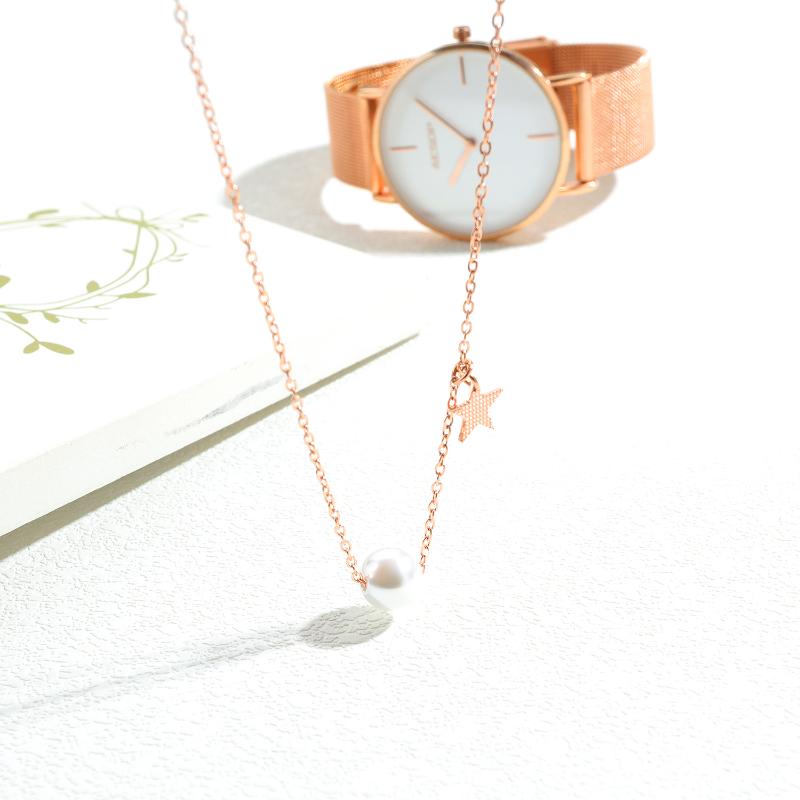 

Pendant Necklaces Rose Gold Tiny Pearl And Star Charm Necklace In Stainless Steel Handmade Everyday Dainty Minimalist