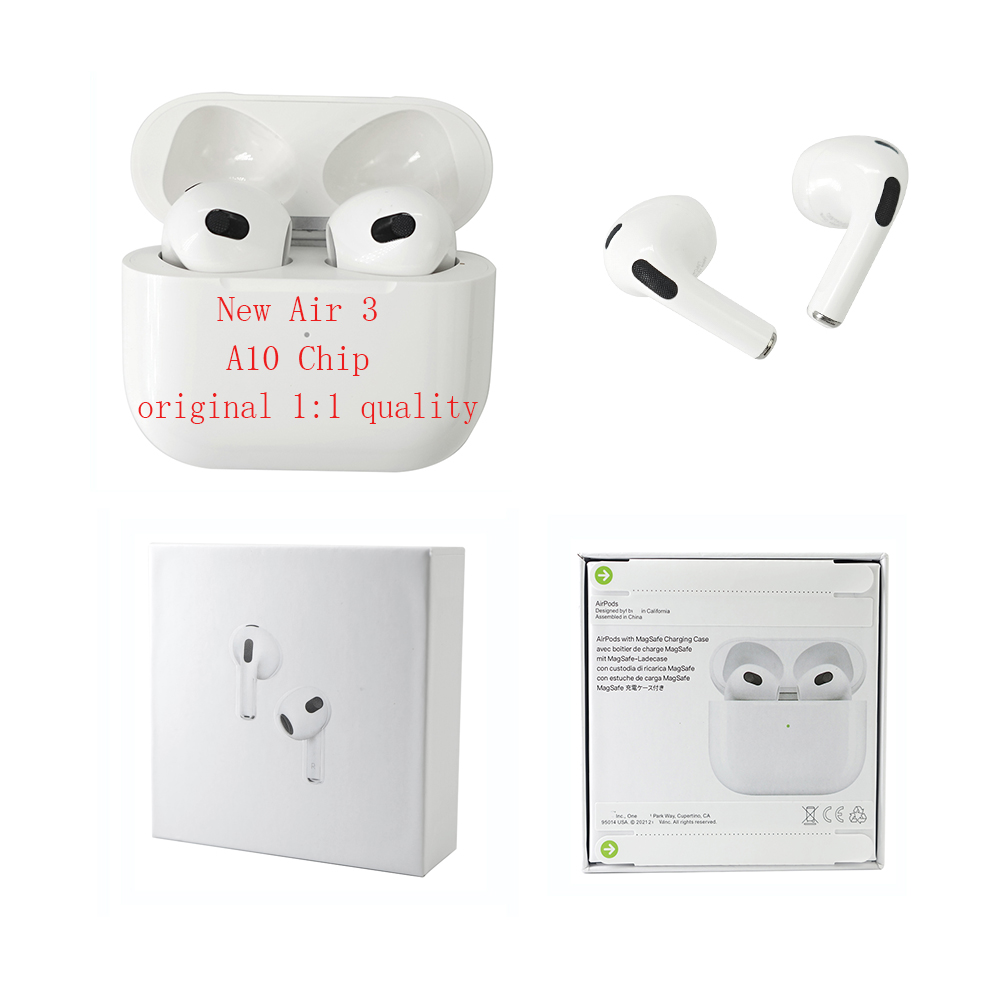 

New Air Pods 3 Airpod 3rd Generation Bluetooth Earphones with MagSafe Wireless Charging Case Rename GPS Earbuds Pod Pro Earphone, White