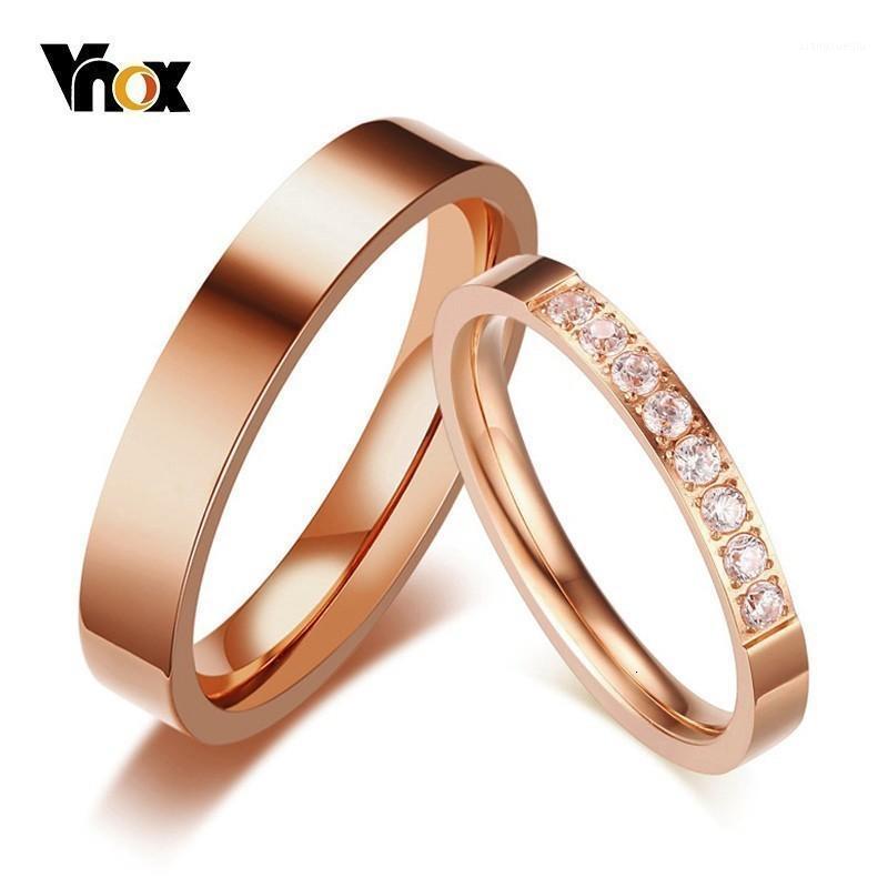 

Cluster Rings Vnox Wedding Ring For Women Man Cubic Zirconia Rose Gold Color Anniversary Gift 1 Piece, Golden;silver