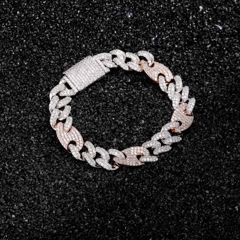 

Link, Chain 2021 12MM Hip Hop Iced Out Men Bracelets Gold Silver Color Cubic Zircon Pig Nose Four-color Bracelet 7"8"9"