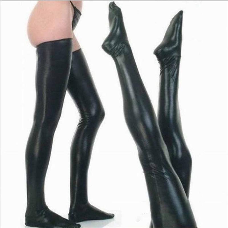

Men's Socks Wet Look Latex Leather Thigh High Footed Stockings Tights Clubwear Exotic Formal Wear Suit Men Sexy Stock, As pic