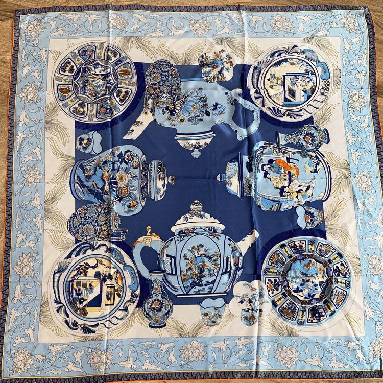 

Scarves Women Fashion Hijab Scarf Silk Satin Hair Scarfs Kerchief Square Neckerchief Headband For Ladies 110cm Handrolled Edges, Blue;gray