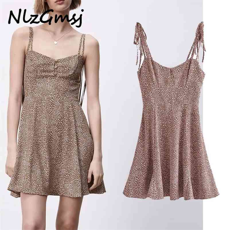 

Dres high waist party dress leopard summer strap sleeveless ruffles vintage sexy ladies dresses vestido 04 210628, As picture