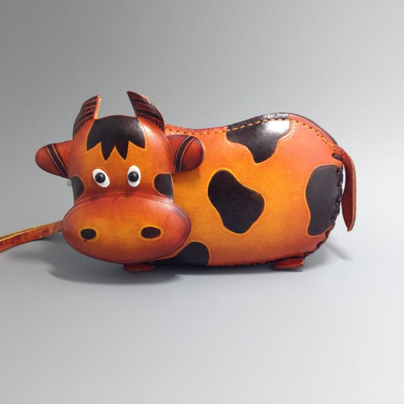 

Wallets Cartoon Animal Cow Genuine Leather Coin Purse Handmade Cute Wallet Mini Cowhide Bag, Red;black