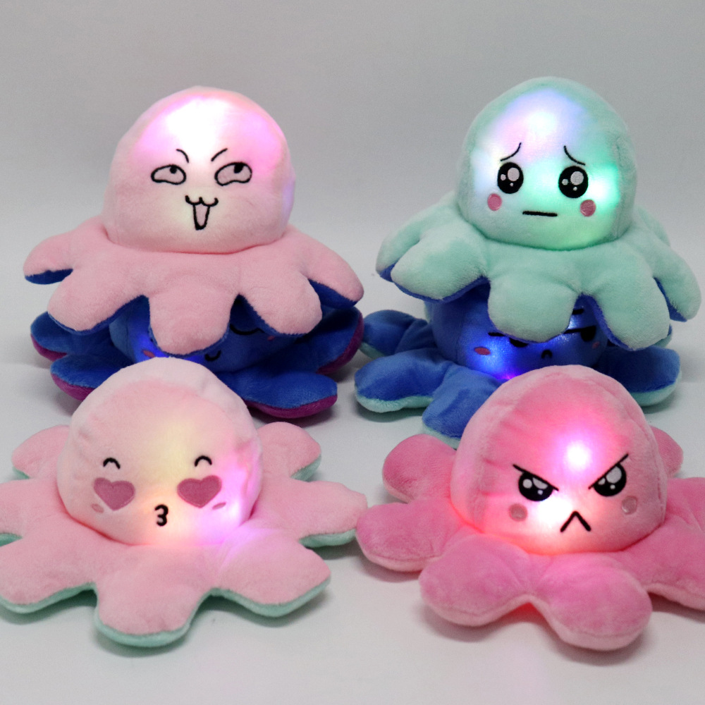 

Flip octopus doll Party Favor small double-sided flipping 2021 pink-green plush toy flashing LED toys with light