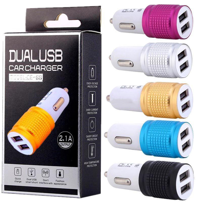 

Aluminium Alloy 2.1A Dual Usb Ports Car Charger Auto Power Adaptor For Samsung lg android phone gps pc