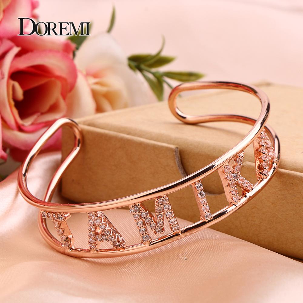 

DOREMI Crystal Hollow Name Bangle with stone Bar Bracelet Custom Name Personalized Bracelets Rhinestone for Actual Pictures